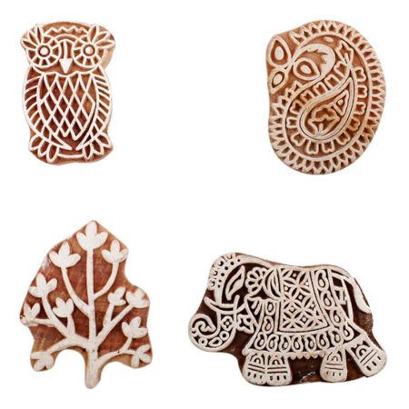 Set of 4 Piece New Mix Wooden Printing Block